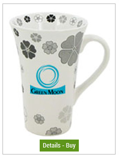 CLOSEOUT - 12 oz glossy funnel latte mug - white w/floral designCLOSEOUT - 12 oz glossy funnel latte mug - white w/floral design