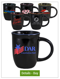 14 oz Salem Ceramic Mugs, Gloss Black with Halo Colored Accent