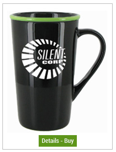 CLOSEOUT - 16 oz horizon funnel latte mug black w/lime green rimCLOSEOUT - 16 oz horizon funnel latte mug black w/lime green rim