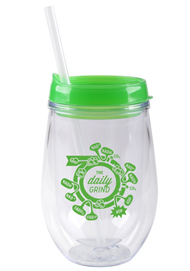 10 oz stemless double wall cup with lid and straw - Green10 oz stemless double wall cup with lid and straw - Green