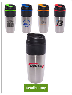 16 oz Bandit Stainless Steel Travel Mug with Black Lid and Color Accent details