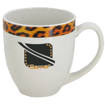 CLOSEOUT - 15 oz glossy bistro coffee mugs - Kenya Cheetah