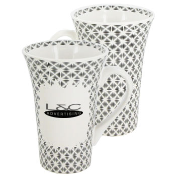 CLOSEOUT - 12 oz glossy funnel latte mug - white energized
