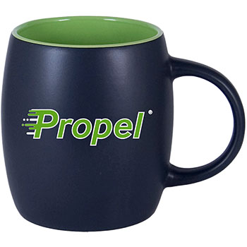 CLOSEOUT - 14 oz Robusto Mug Matte Black Out/Gloss Lime Green In