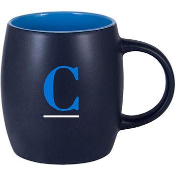 CLOSEOUT - 14 oz Robusto Mug Matte Black Out/Gloss Sky Blue In