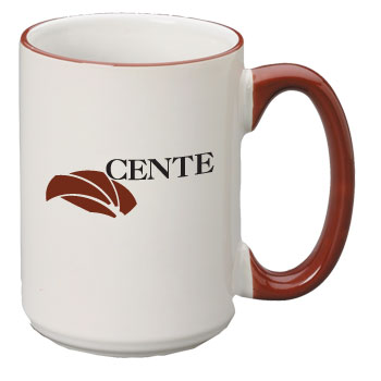 CLOSEOUT - 15 oz large halo ceramic mug - maroon handle