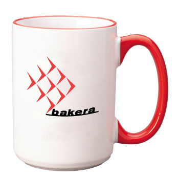 CLOSEOUT - 15 oz large halo ceramic mug - red handle