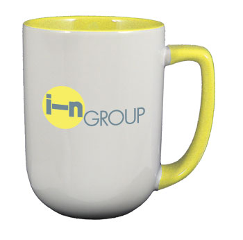 17 oz bakersfield coffee mug - yellow in & handle