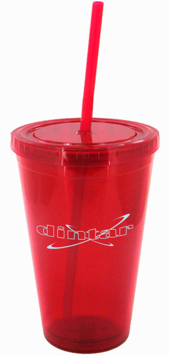 16 oz red journey travel cup with lid and straw