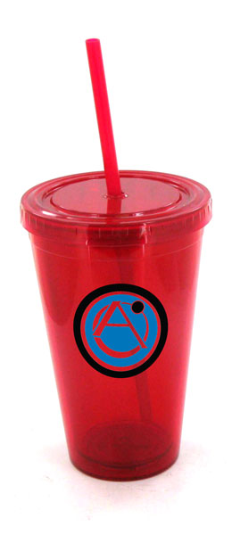 16 oz red journey travel cup with lid and straw