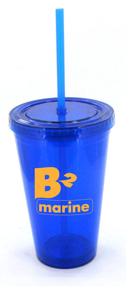 16 oz blue journey travel cup with lid and straw