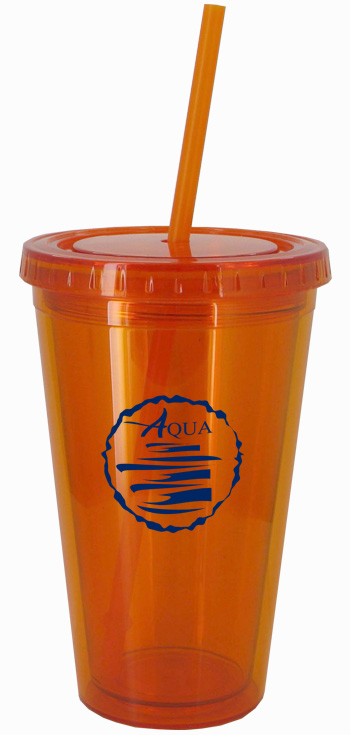 16 oz Tangerine journey travel cup with lid and straw