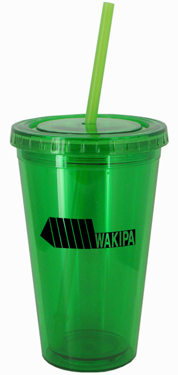 16 oz Apple Green journey travel cup with lid and straw