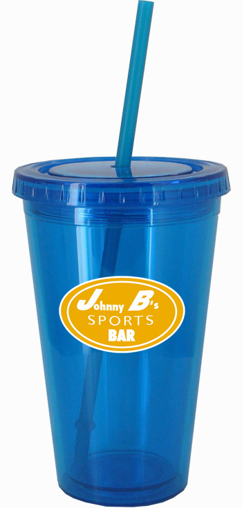 CLOSEOUT - 16 oz Aqua Blue journey travel cup with lid and straw