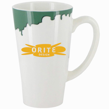 CLOSEOUT - 16 oz cody funnel mug -white with green drip accent