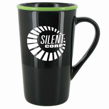 CLOSEOUT - 16 oz horizon funnel latte mug black w/lime green rim