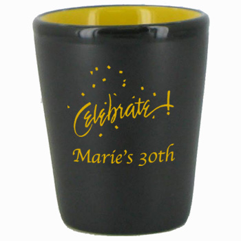 1.5 oz ceramic shot glass - matte black out/gloss Yellow in