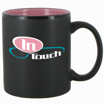 11 oz Hilo Two Tone Matte Finish Black Out/Pink In C-Handle Mug