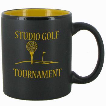 11 oz Hilo Two Tone Personalized Matte Black Out/Yellow In Mug