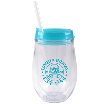 10 oz stemless double wall cup with lid and straw - Aqua