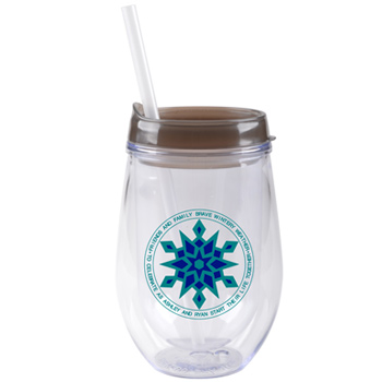 CLOSEOUT - 10 oz stemless dbl wall cup w/ lid and straw - Smoke