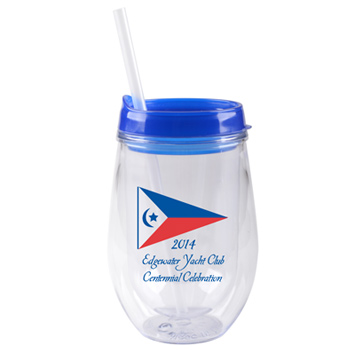 10 oz stemless double wall cup with lid and straw - Blue