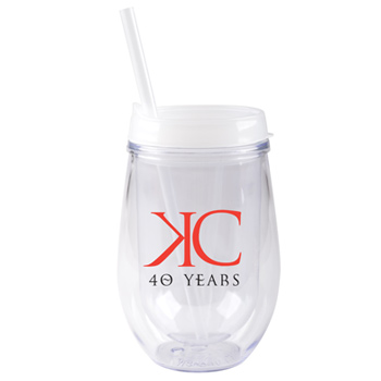 10 oz stemless double wall cup with lid and straw - Frost