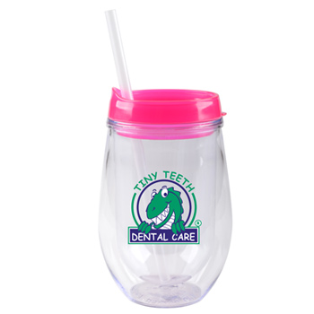 CLOSEOUT - 10 oz stemless dbl wall cup w/lid and straw - Magenta