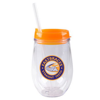 10 oz stemless double wall cup with lid and straw - Orange