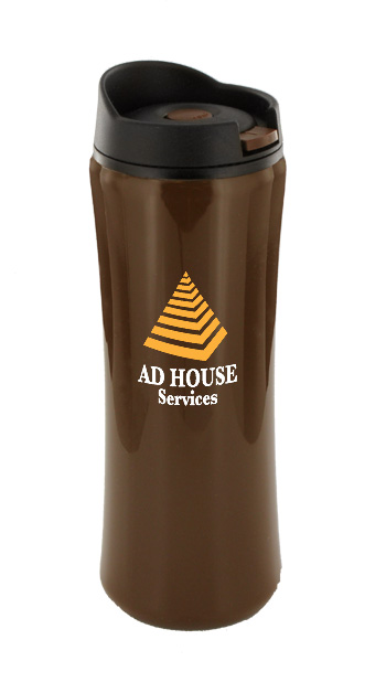 14 oz clicker travel mug - brown