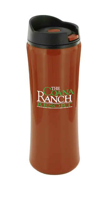 14 oz clicker travel mug - rust