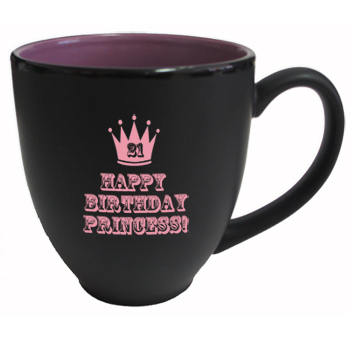 15 oz Custom Printed matte black out lilac in hilo bistro mugs