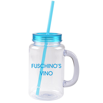 CLOSEOUT - 20 oz aqua mason jar with lid and straw