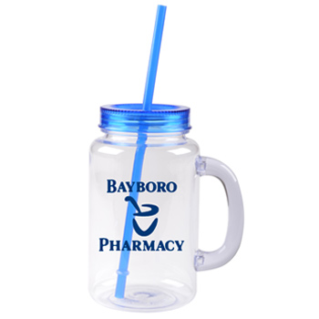 Custom Blue Mason Jars 20oz with lid and straw FREE SHIP