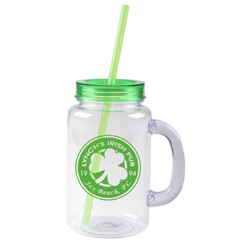 FREE SHIP 20 oz green mason jar with lid and straw