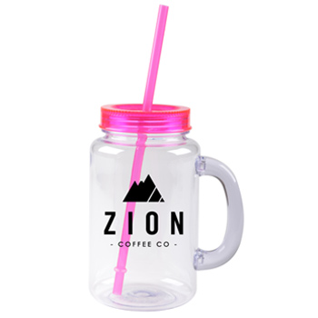 CLOSEOUT - 20 oz magenta mason jar with lid and straw