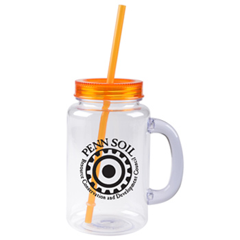 CLOSEOUT - 20 oz orange mason jar with lid and straw