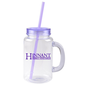 CLOSEOUT - 20 oz purple mason jar with lid and straw