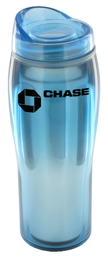 CLOSEOUT - 14 oz optima chrome travel mug - light blue