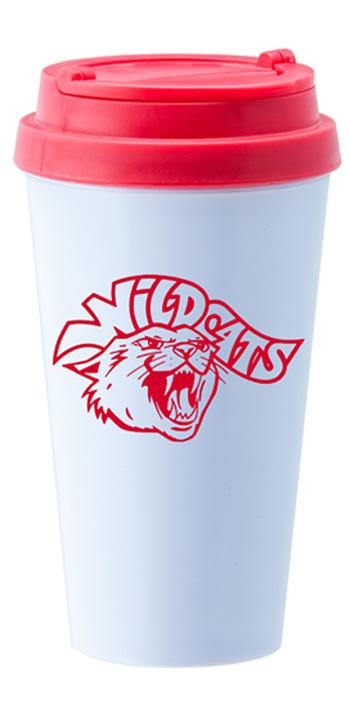 14 oz. Double Wall Sedici travel mug w/red lid
