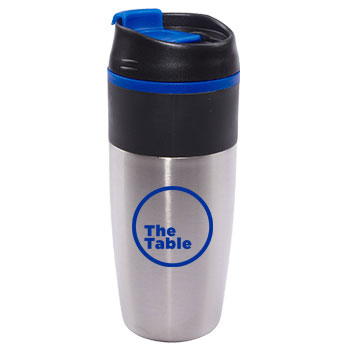 16 oz Bandit Stainless Steel Travel Mug - Black Lid/Blue Accents