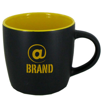 12 oz Effect Two Tone Promotional Matte Black Out/Yellow In Mug